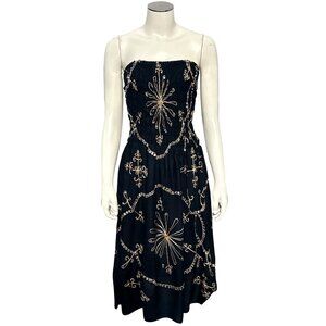 CCC Vintage Strapless Embroidered Black Dress With Gold Sequins Detailing Size S